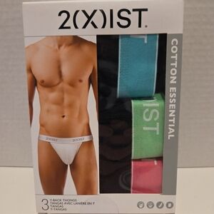 2xist Essential Cotton Y Back Thongs Underwear 3 Pack Black Mens Size XL